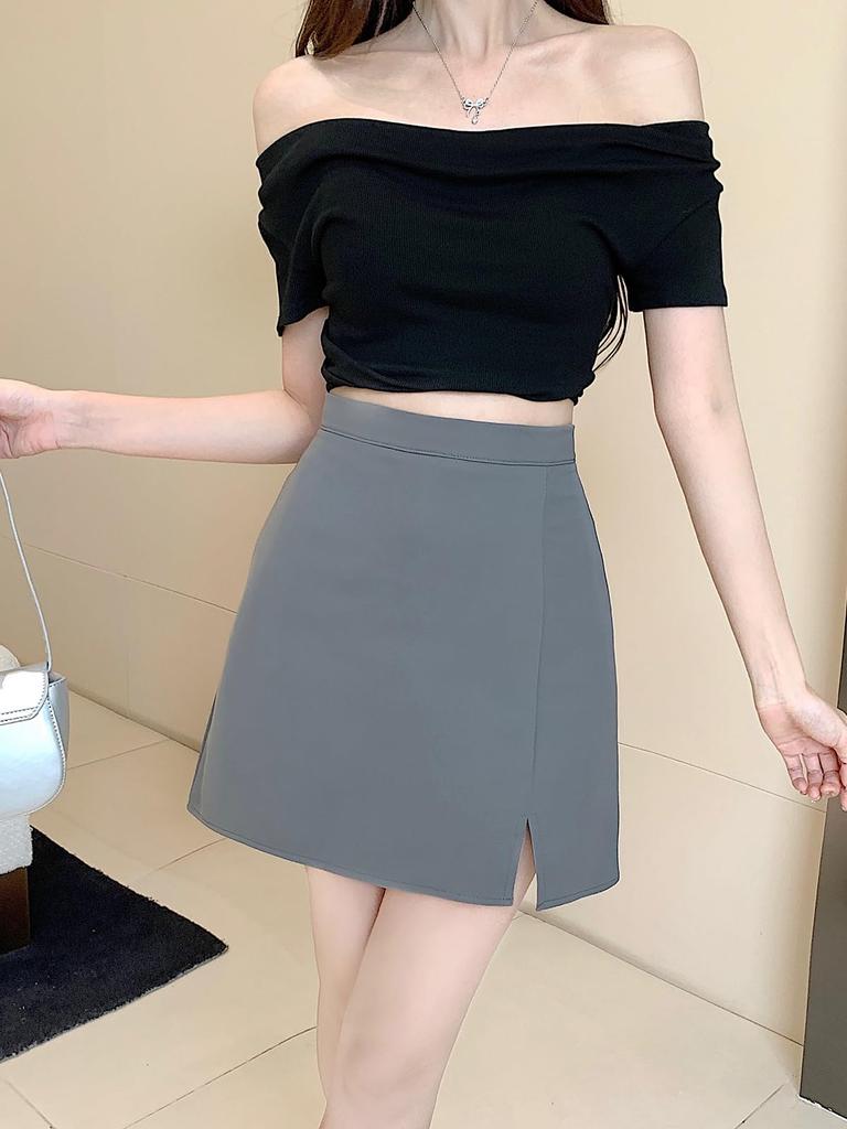 Syvent Short Wool 6 12F024 Women's Skirt, High-Waisted, One-Step, All-Match A-Line Skirt, Gray, Colors,
