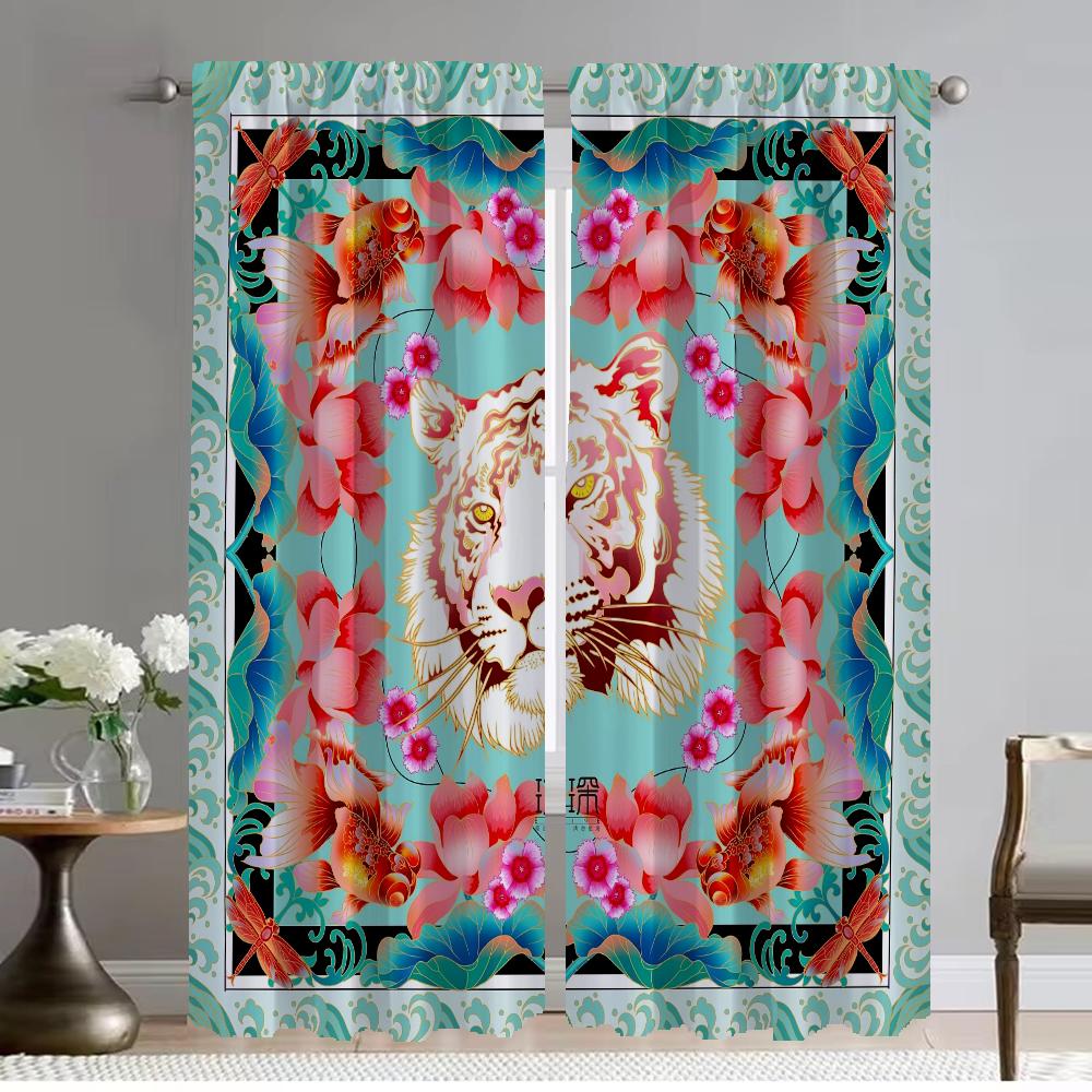 Elegant Room Curtains for Camera Chinese Style Halloween Decoration Shades Tulle for Bedroom Home Interior Curtains 2 Pieces