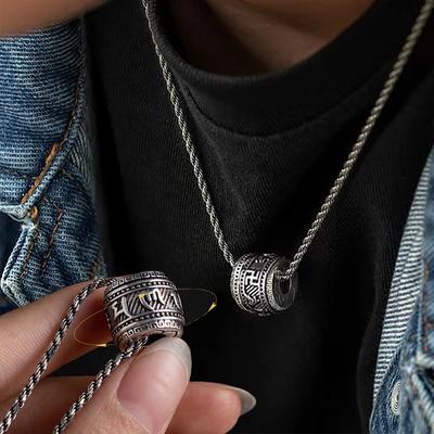 Pánské náhrdelníky Kruhový přívěsek Nerezová ocel Náhrdelník se šesti slovy pro muže Šperky s amuletem s pleteným lanem 