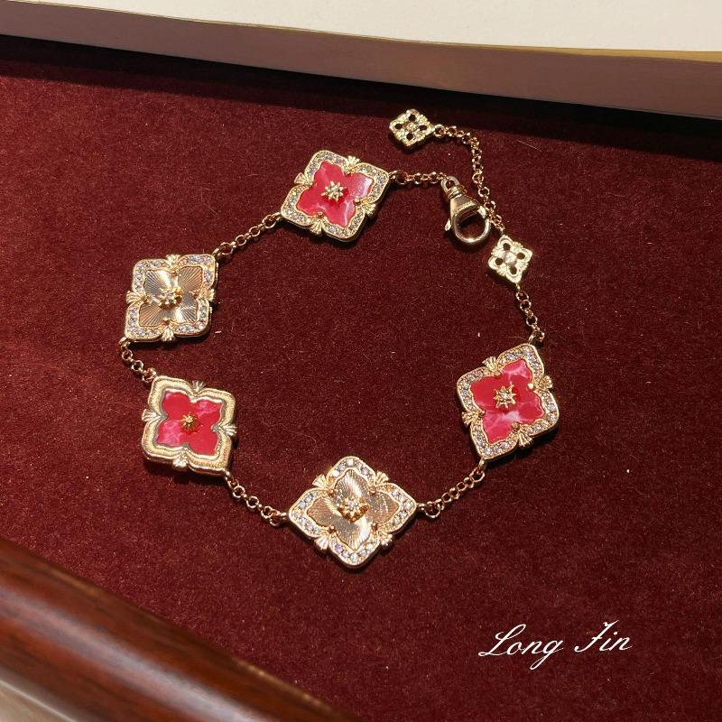 Mittelalterlicher Stil Taubenblutrot Armband Echtgold Galvanisiert Rubin Weißer Diamant Schmuck High-End Leichter Luxus Stapelbare Accessoires