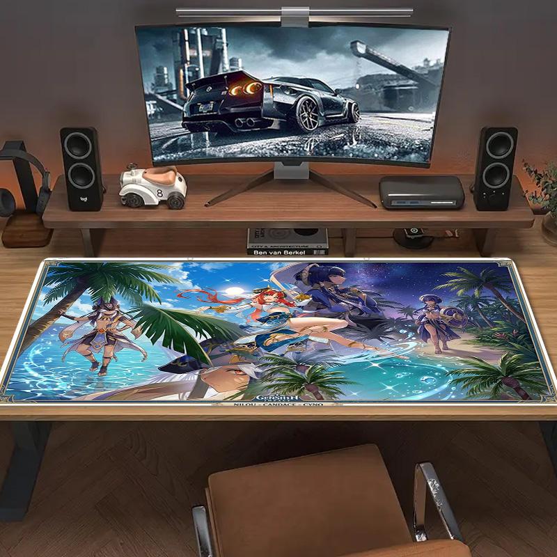 Genshin Impact Poster Farbe Mauspads Großes Gaming-Tischkissen Rutschfestes Laptop-Tablet Großes Mauspads XXL Matte Mini-PC-Spielmatte Mit Verriegeltem Rand