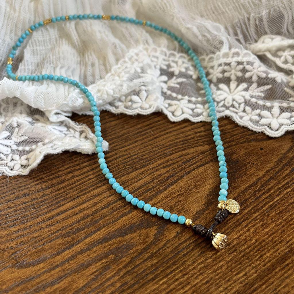 Colier cu mărgele de turcoaz Yuan You de înaltă calitate: Lanț de claviculă pentru femei, care nu se decolorează, cu temperament-personalitate