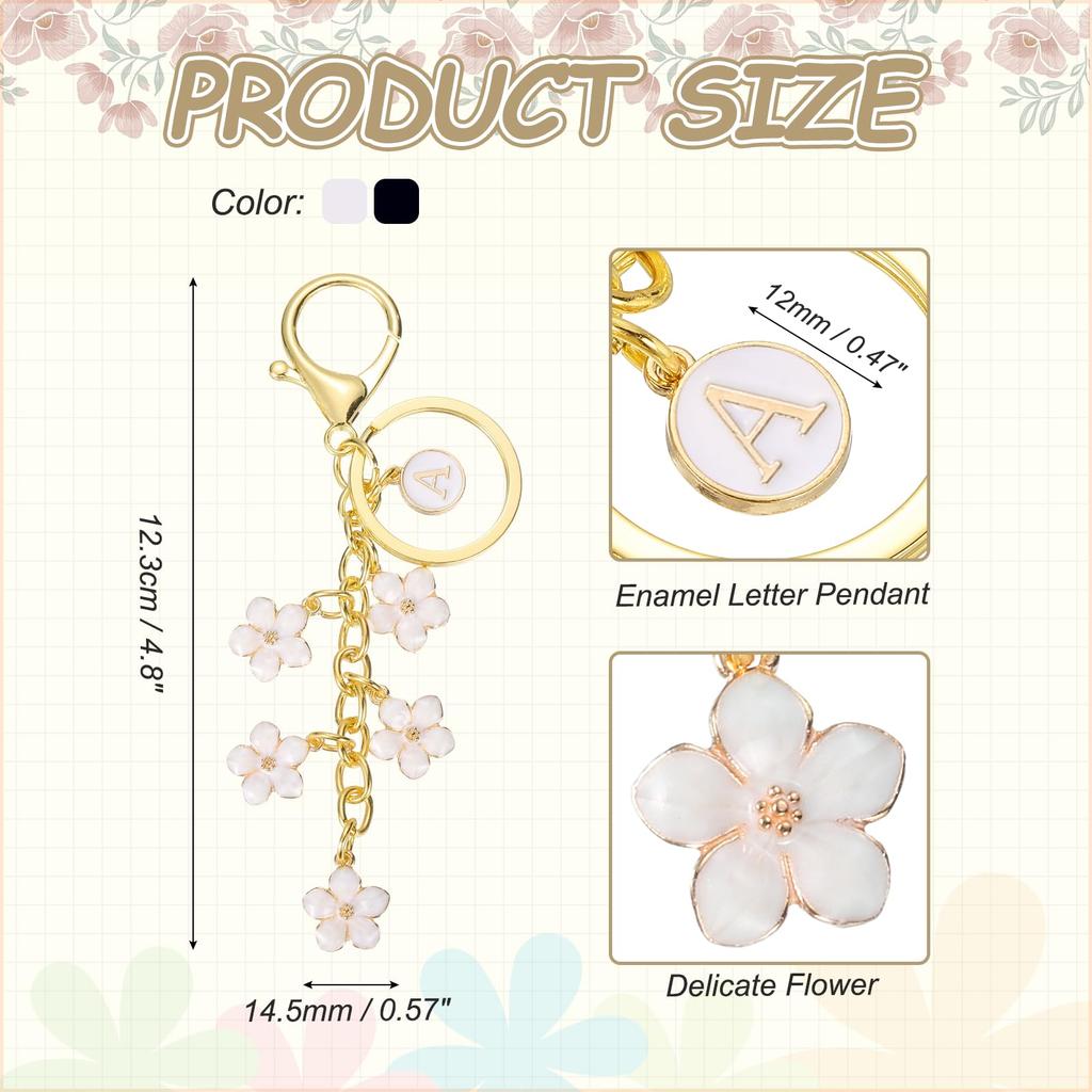 [uxcell] Set of 2 WhiteBlack Alphabet A Initial Flower Keychains for Women, Handbags, Backpacks, Wallets, and Accessories