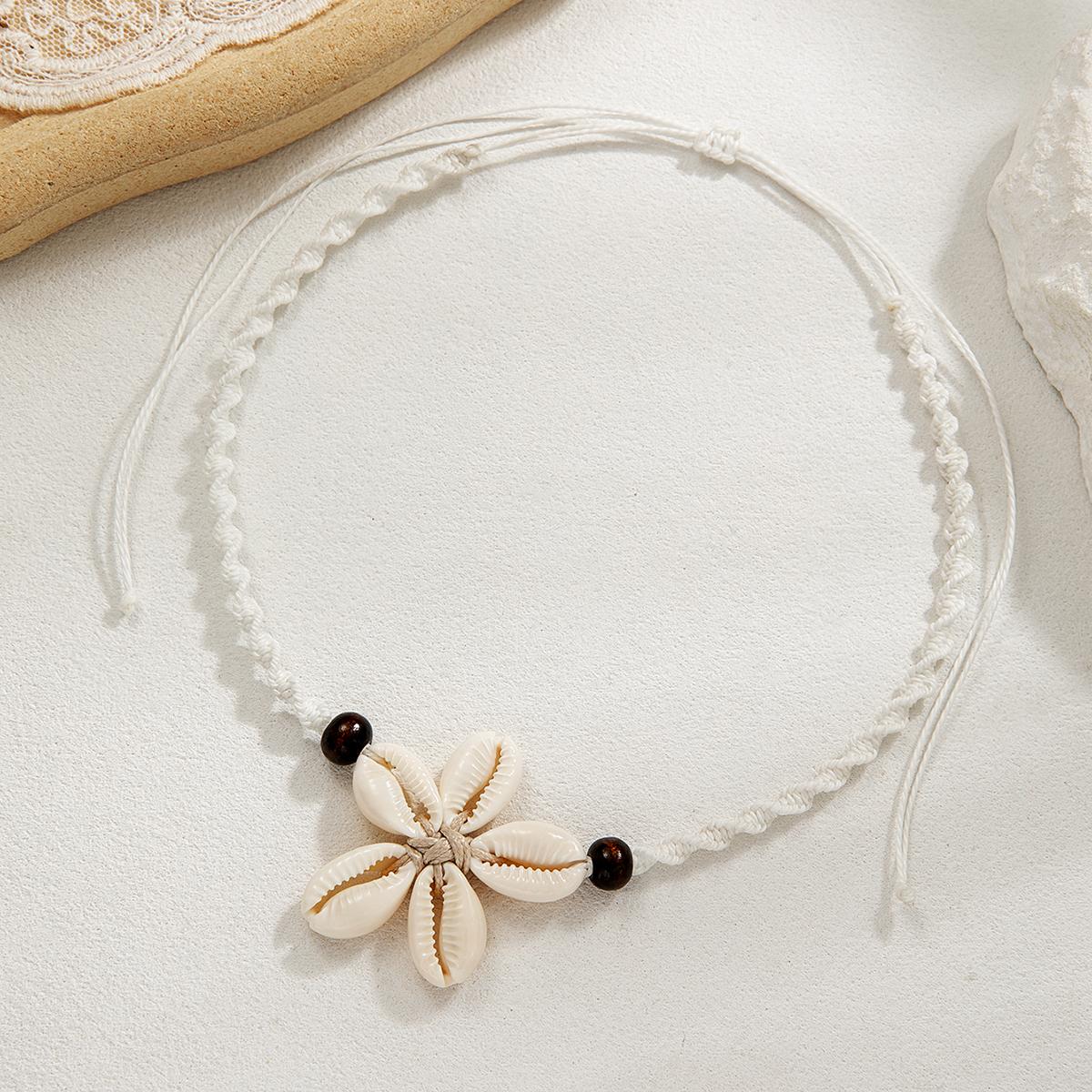 

1 piece of vacation beach style seashell flower necklace, handmade colorful rope woven adjustable women s necklace