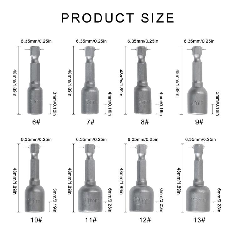 6mm-13mm Hex Socket Sleeve Nozzles Nut Driver Set Screwdriver Set Bit Set Tool Socket Wrenches