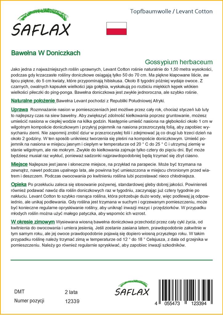 SAFLAX Levant Bavlna - 12 semen - Gossypium herbaceum