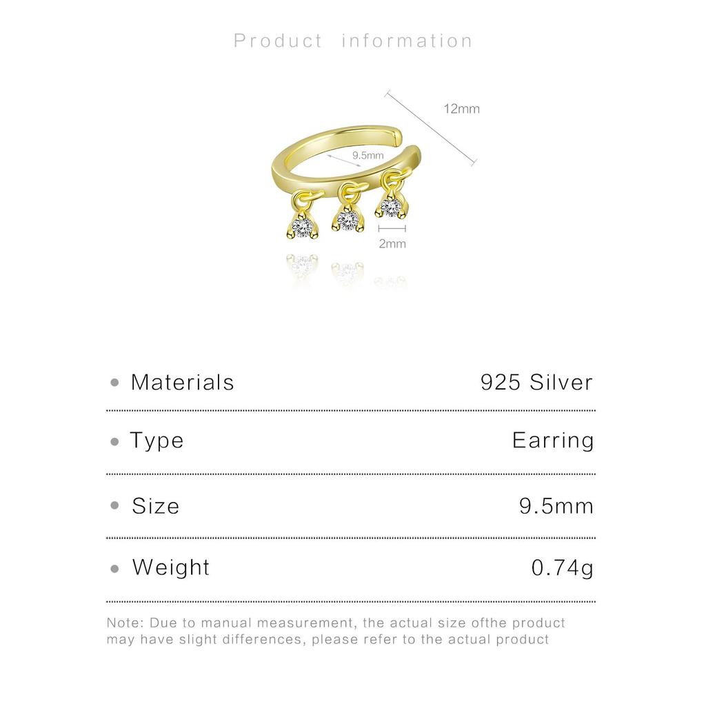 ANDYWEN 100% 925 Sterling Silver Gold Single Sparkly Cuff Piercing Clips Women Luxury Crystal Charm CZ Fine Jewelry Gift