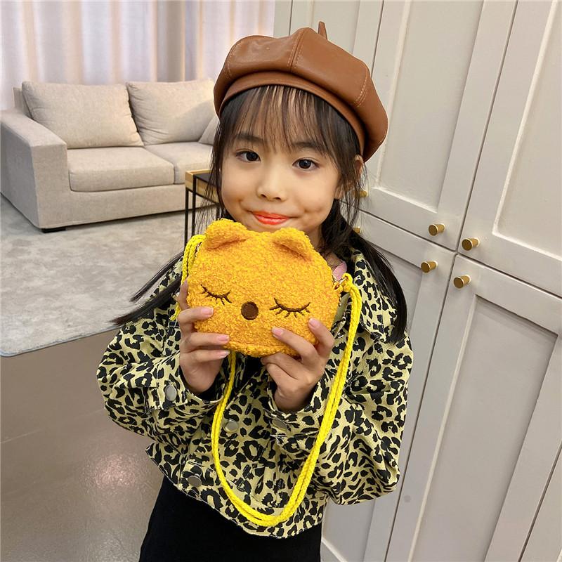 Cute Plush Children Shoulder Bag Cartoon Small Cat Fleece Coin Purse for Baby Girls Fashion Messenger Bag Kids Birthday Gifts