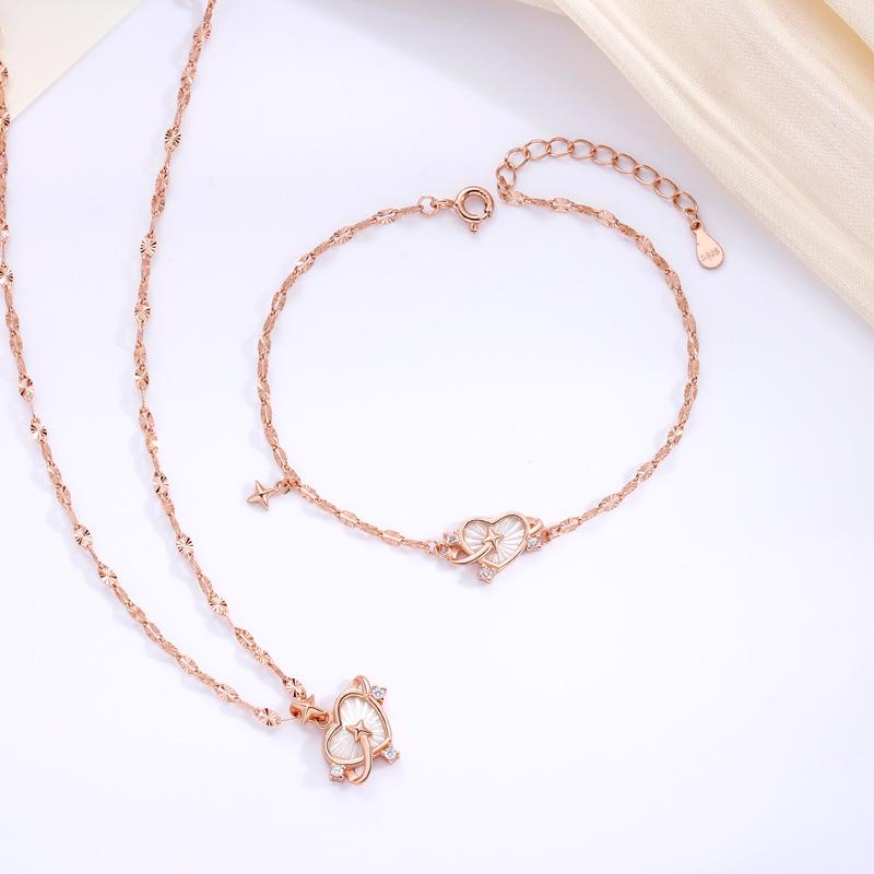 S925 Sterling Silver Heart Necklace: Women's Versatile Rose Gold Mother-of-pearl Jewelry