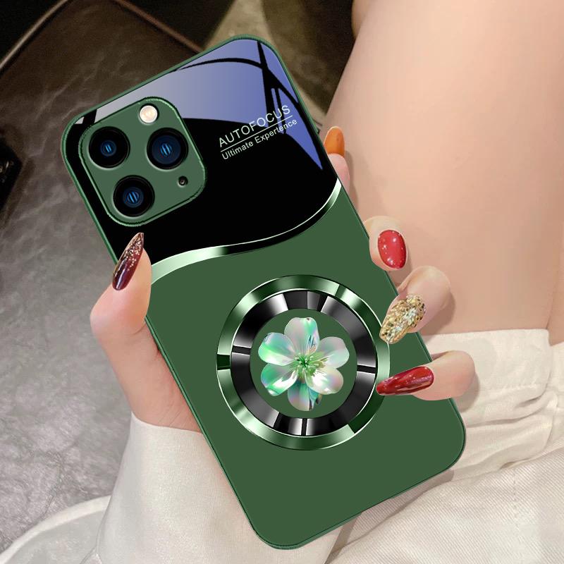 Circle Orchid Color For IPhone 16 Pro Max 15 Pro 14 13 12 Mini 11 XS Max XR 7 8 Plu SE 2022 Tempered Glass Phone Case