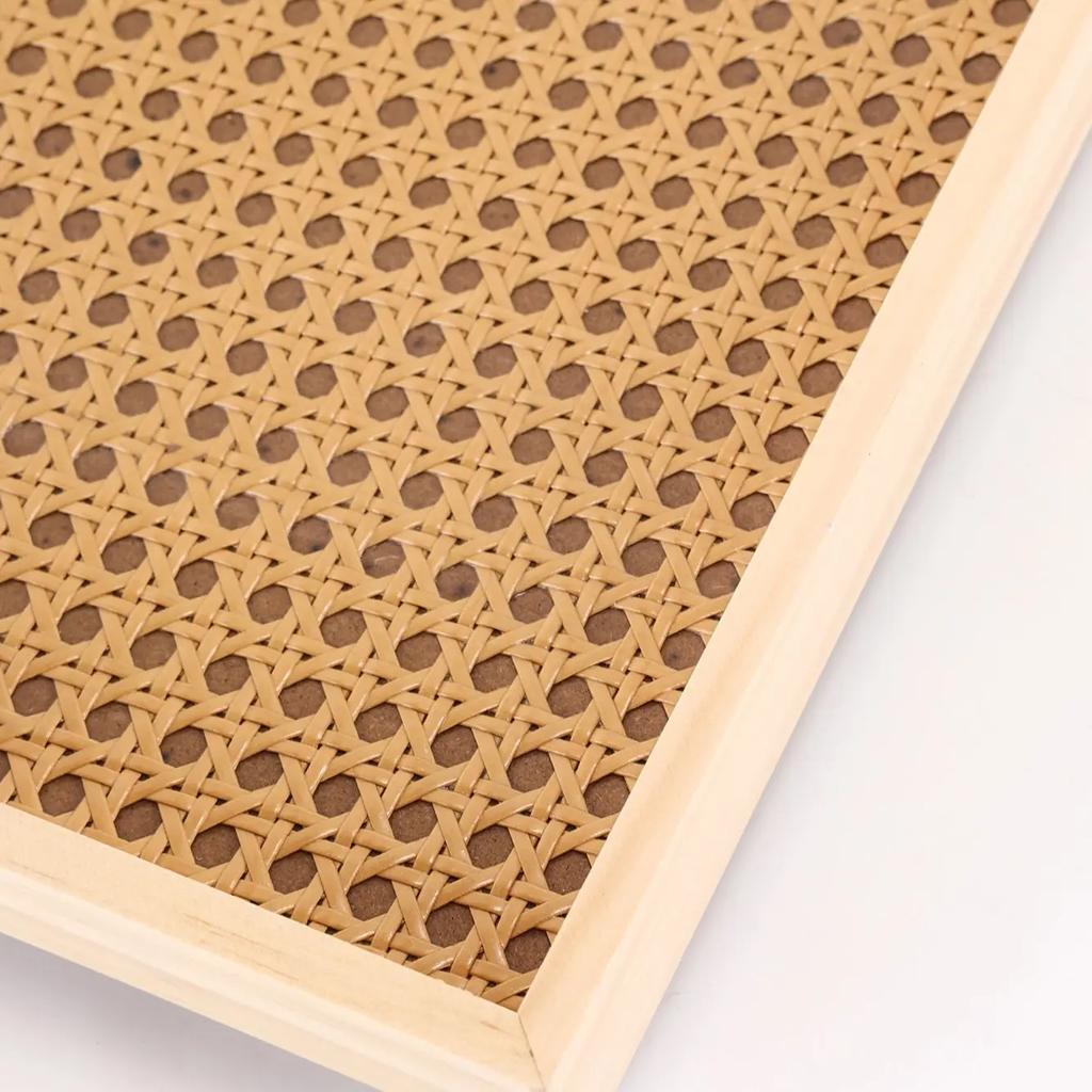 Rechteckiger Beistelltisch für kleine Räume, Beine aus Massivholz und Nachttisch aus Rattan, moderner Beistelltisch für Schlafzimmer, Büro, Wohnzimmer, der Tisch