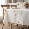 Nappe Minimaliste Moderne en Lin Brodé Blanc Motif Floral Rustique Housse de Table de Salle à Manger