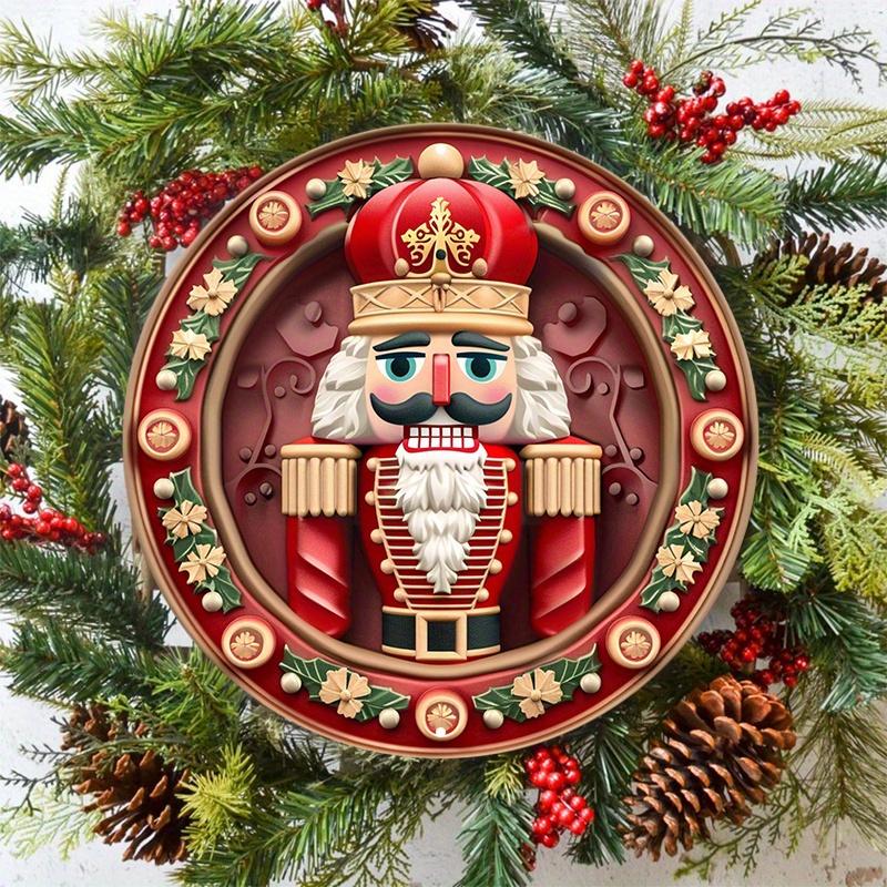 Nutcracker Wooden Sign, Round Door Hanger, Wall Decor, Waterproof, HD Printing, Pre-drilled, Weather Resistant for Church Front Door Wall Hanging