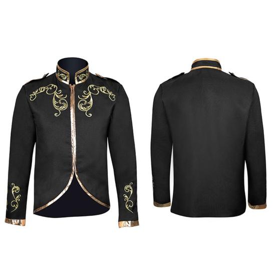 Yousheng Men Jacket Stand Collar Long Sleeve Golden Embroidered Pattern Short Coat Slim Fit Halloween Costume Travel Clothing
