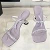 Fashion Luxury Rhinestone Open Toe Women Sandals Square Toe Thin Heel Designer Slide Sandals Summer Fashion High Heel Shoes for Woman
