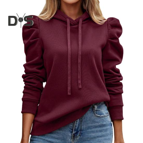 

Осень-весна женская толстовка свободная однотонная накладным карманом с длинными рукавами и складками на рукавах толстый теплый пуловер повседневная повседневная одежда топ L