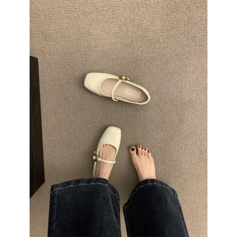 Versatile one-word strap single shoes silver women's shoes retro Mary Jane shoes flats small leather shoes
