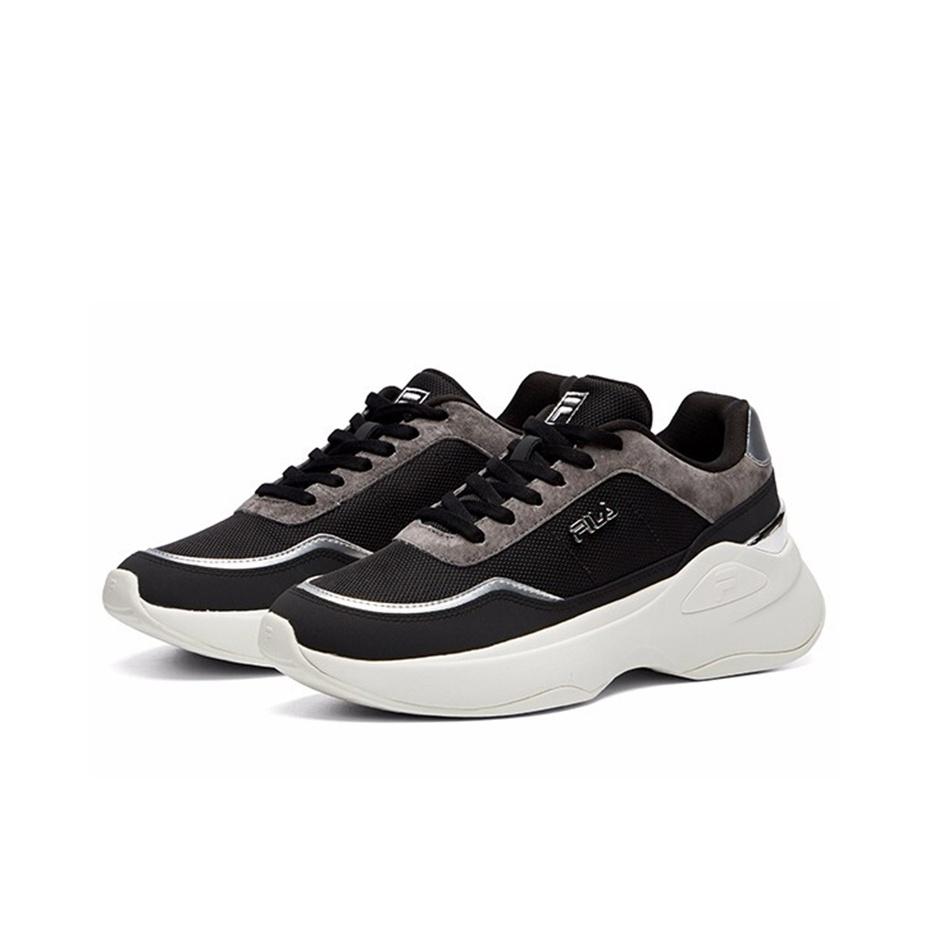 FILA Faux Leather Fabric Comfortable Versatile Shock Absorbing Wear Resistant Low Top Casual Shoes Women sneaker Black Gray F12W114208FBQ