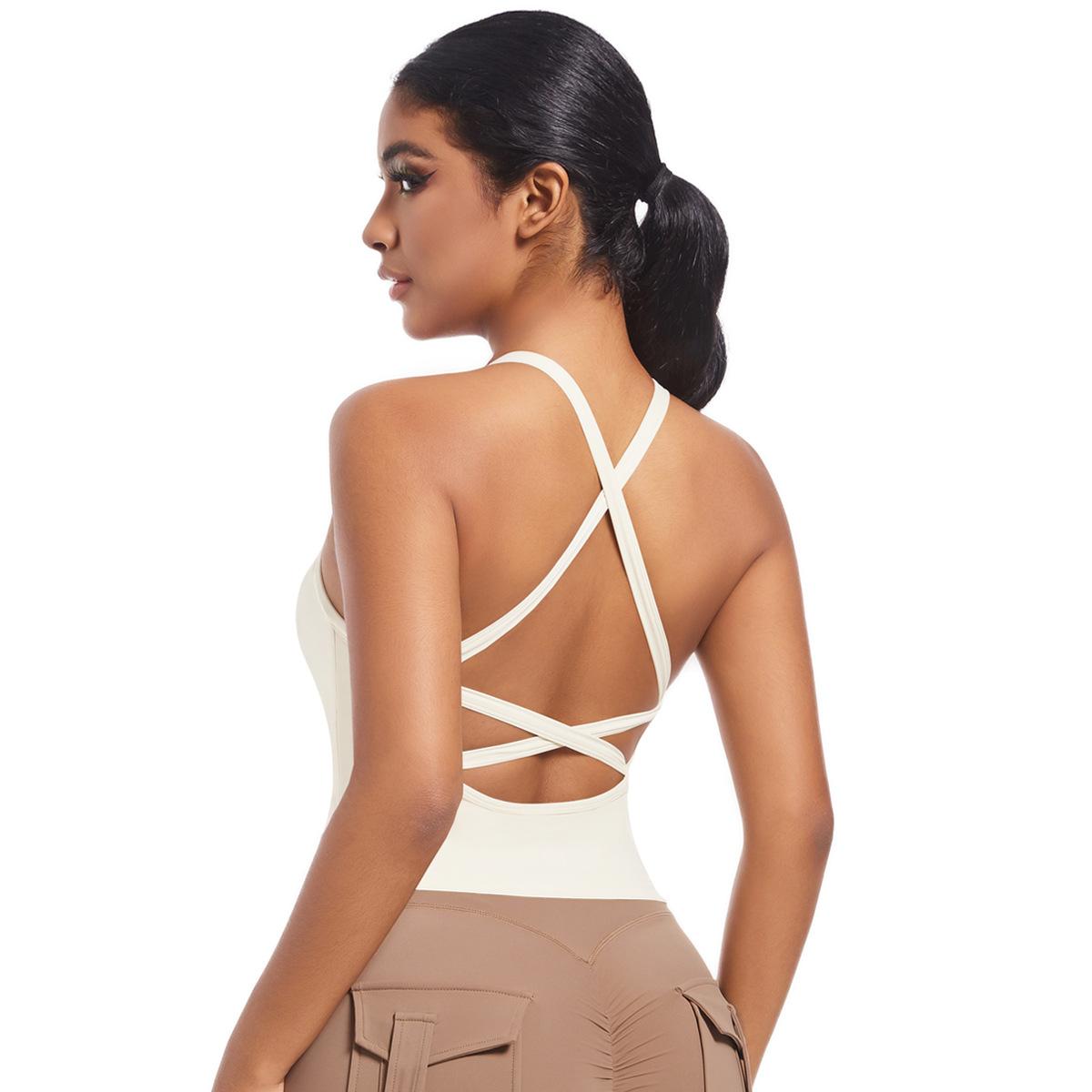 

Новый двухсторонний нейлоновый спортивный бюстгальтер с перекрещенной спиной, костюм для бега, фитнеса, йоги, топ-жилет для женщин XL белый