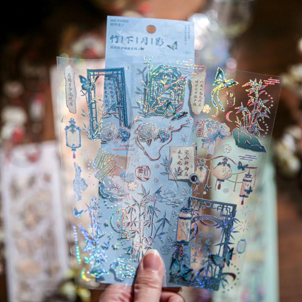 DIY Crafts Moonlight Flower Collage Decals Handmade Laser Aesthetic Decals  Diary Album