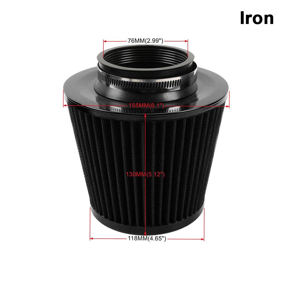 New 76MM Iron Stainless Steel Sports High Power Flow Cold Air Filter Universal Car Cone Air Intake Filter Induction Kit OFI073