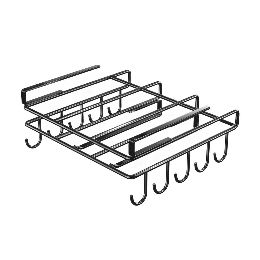 Clip-On Shelf under Cabinet Storage Shelf with 10 Hooks 2 Towel Bars And Cutting Board Holder No-Drill Installation