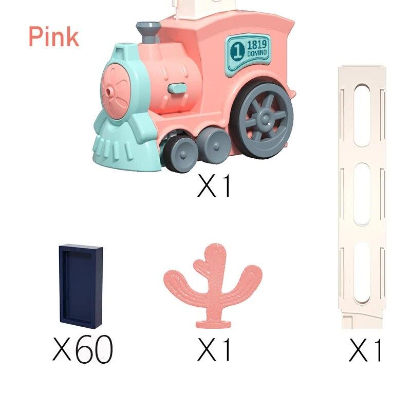 

Детский электрический поезд-домино, набор автомобилей, звук и свет, автоматическая укладка домино, кирпичные блоки, игра, образовательный рождественский подарок, детская игрушка розовый