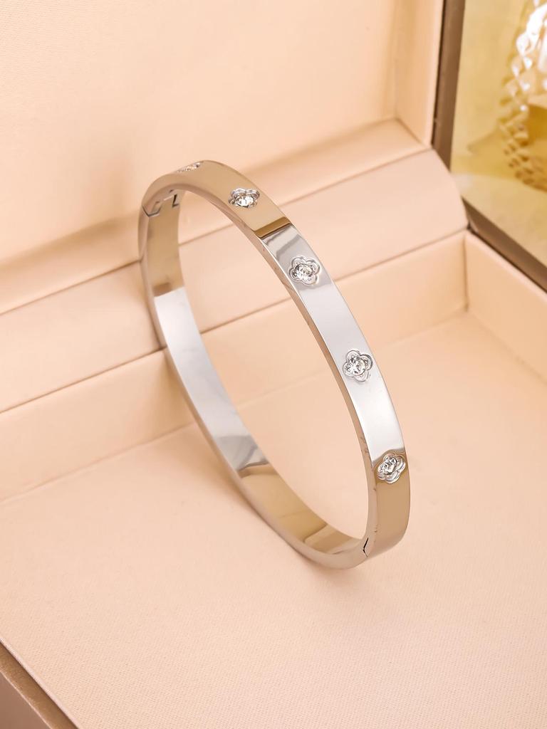 18K Gold Plated Four-Leaf Clover Stainless Steel Bracelet 3-Piece Set