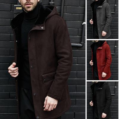 Veste Fourrure Intégrée Veste en Daim Manteau Homme à Capuche Multiboutons