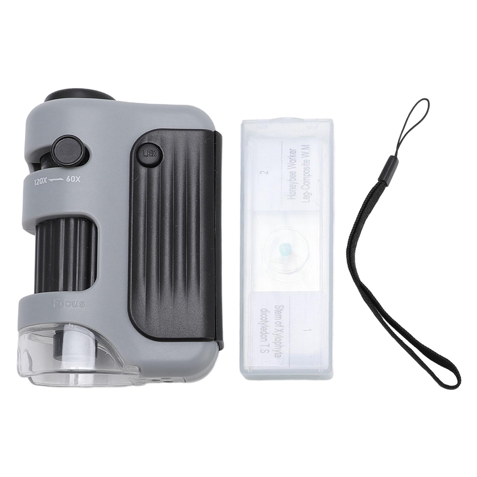 

Кишеньковий мікроскоп 120X зі світлодіодним підсвічуванням, портативний навчальний мікроскоп для класної лабораторії