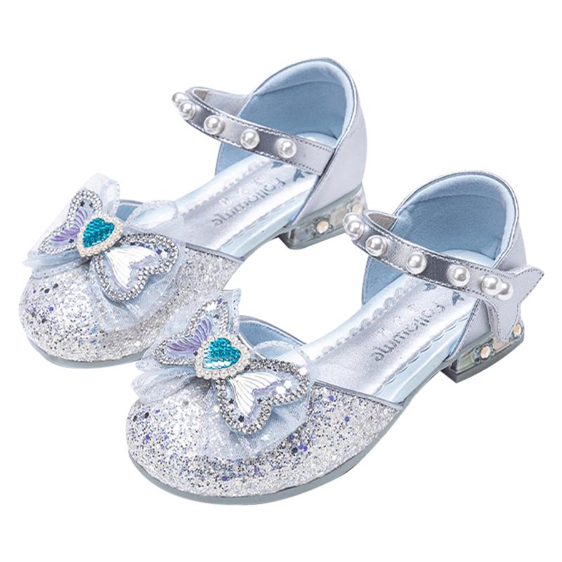 Girls Glitter Bow Princess Dress Sandals 31 серебряный
