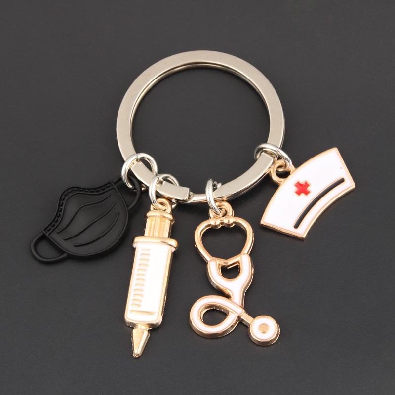 Doctor Keychain Medical Tool Key Ring Injection Syringe Stethoscope Nurse Cap Key Chain Medico Gift DIY Jewelry Handmade