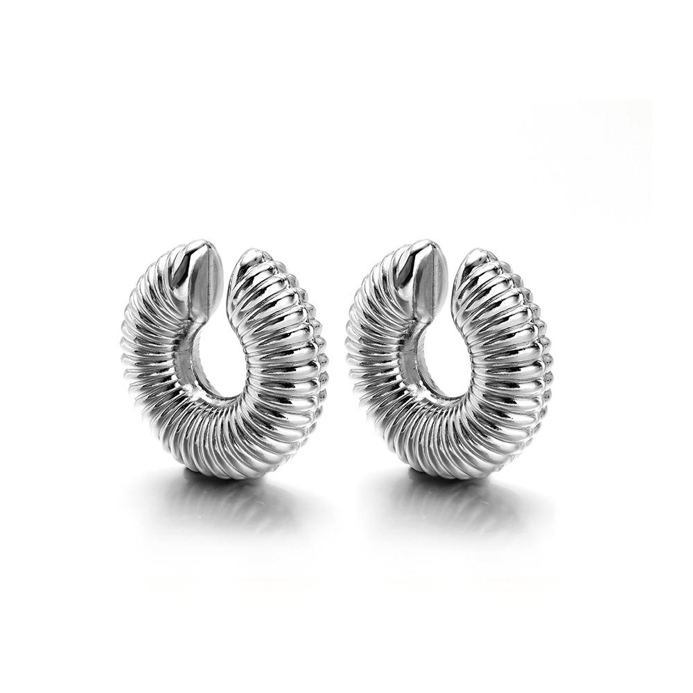 1 Paar Goldfarbe Punk Vintage Klobig Geometrisch Rund Ohr-Manschette Edelstahl Metallstruktur Dick C-Form Nicht-Piercing Ohrklemme