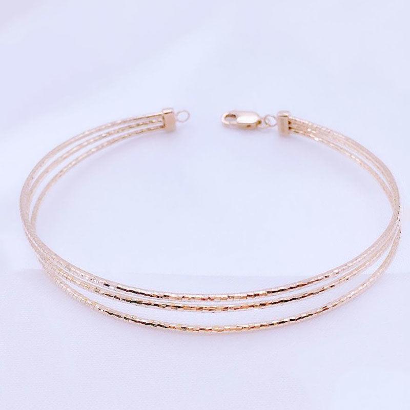 

585 Purple Gold Color Gold Three-Ring Bracelet Ins Temperament Korean Version Of Fashion Personalized Rose Gold-Plated Thin Ring Bracelet (approx. 18cm)