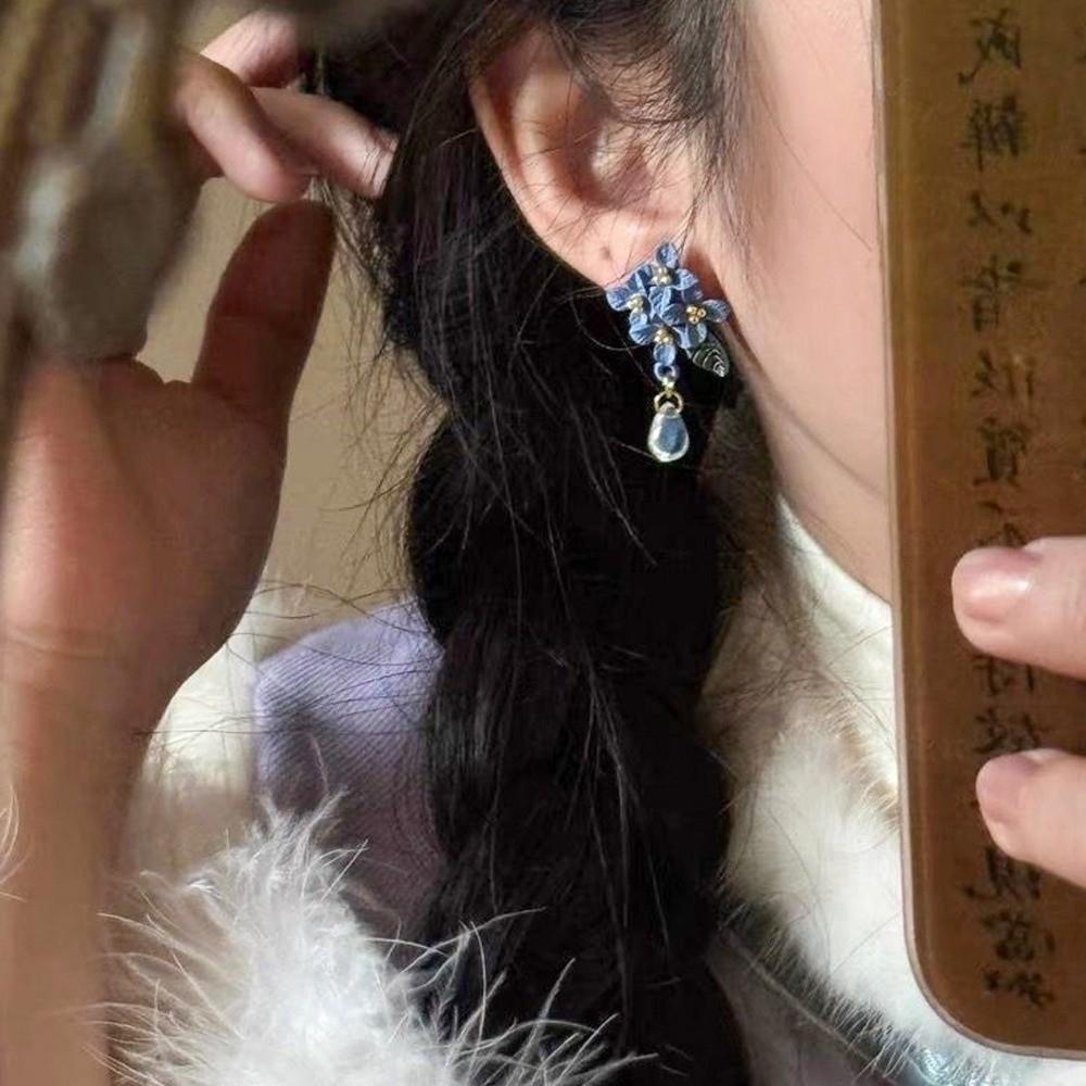Blue Color Orchid Earrings Sweet Flower Earrings Ethnic Style Girl Ear Jewelry Gift
