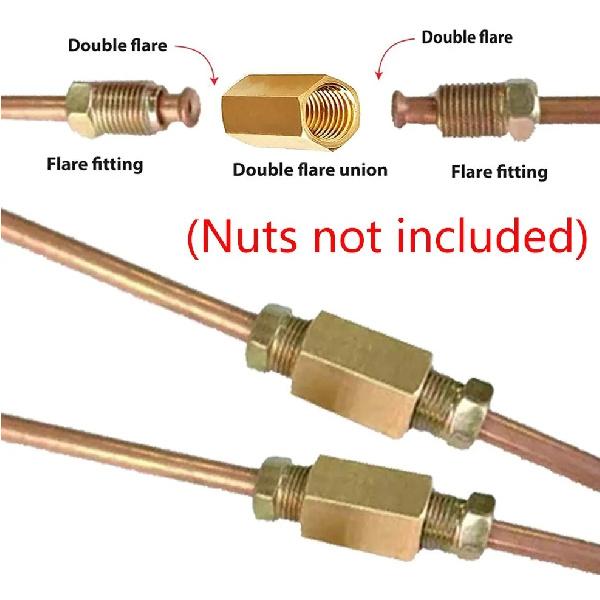 3/8-24 Female Inverted Flare Fitting Union Brass For 3/16” Brake Lines Universal