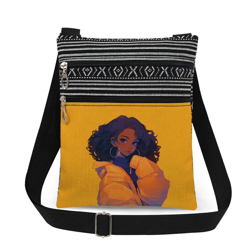 1PC Black Girl Print Tote Bags Women Shoulder Handbags Postman Package 6898