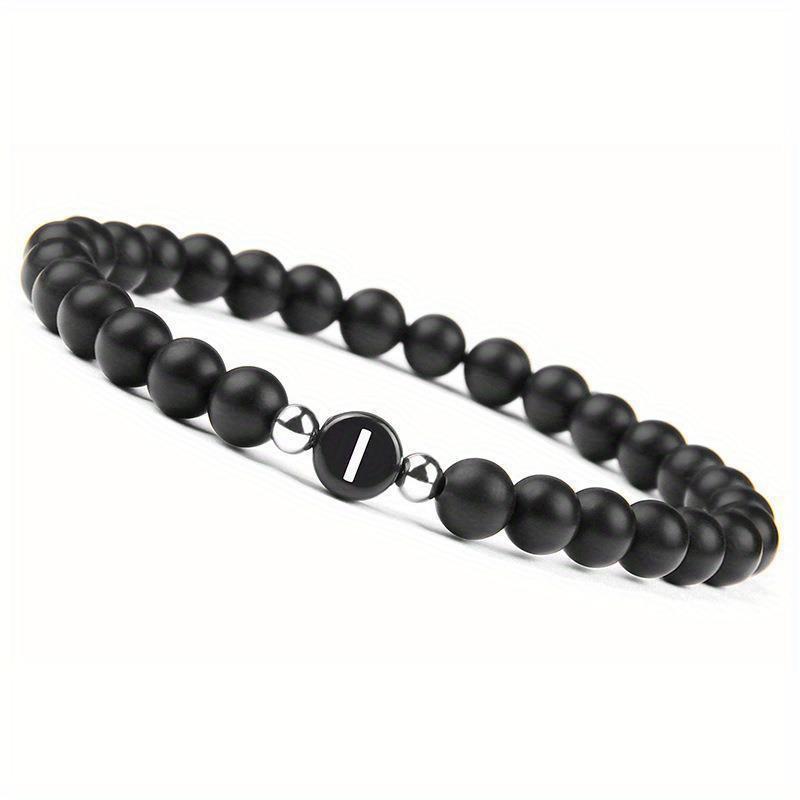 Initial Bracelet for Men and Woman Black Onyx 6mm Beads Bracelet with Letter Relationship Jewelry for Couples Alphabet bracelet