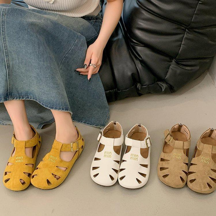 Soft leather version~ Baotou sandals women's 2025 summer new Roman women's shoes Korean versatile hollow beach pig cage shoes