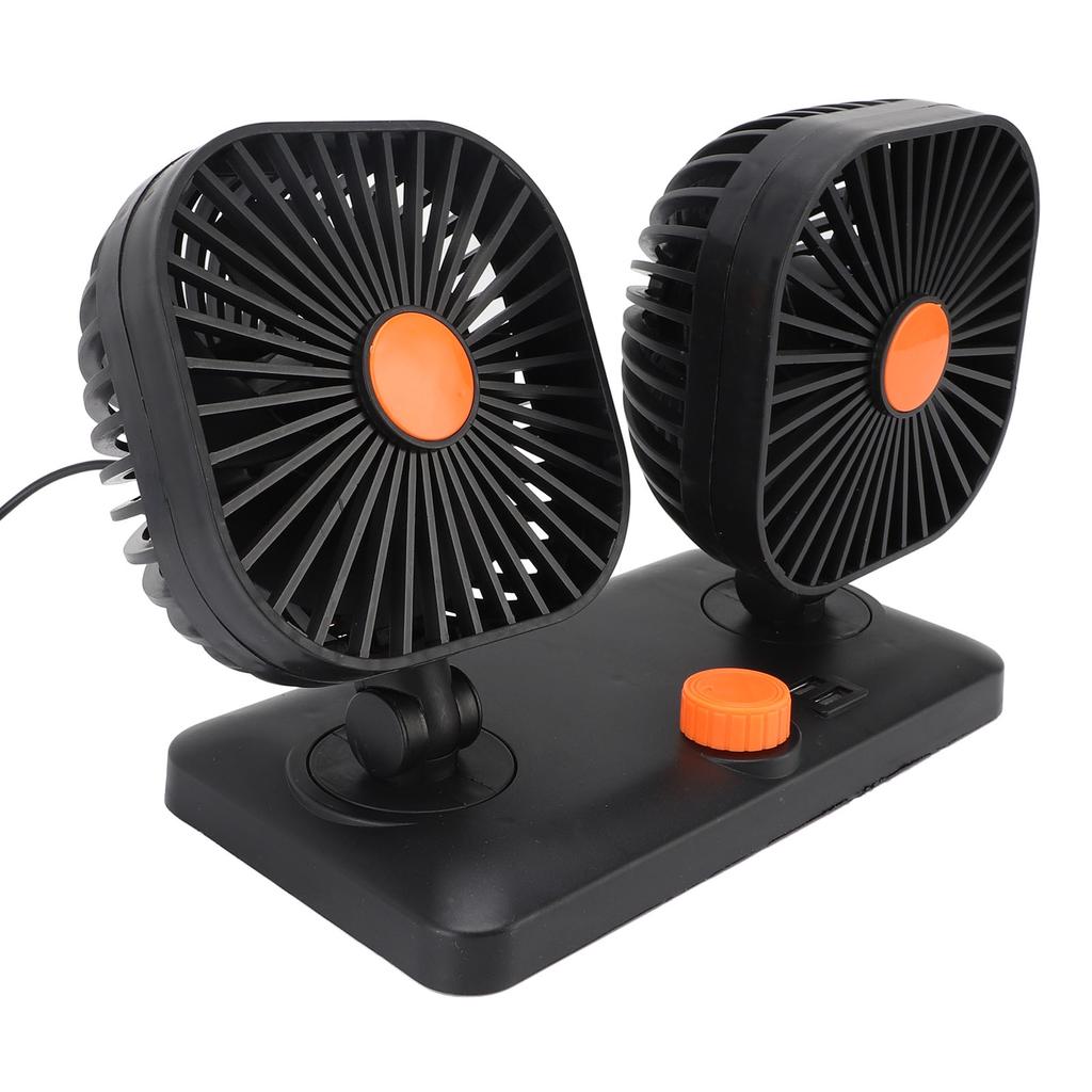 Car Fan Dual Head USB Fan Quiet 12V 24V Portable Auto Cooling Fan for Vehicles Home Bedroom Use
