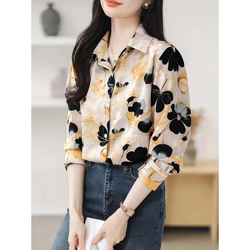 Floral print elegant special project lapel long sleeve shirt women's top spring and autumn new shirt fashion women's clothing