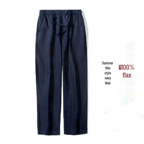 Men's Summer Cotton Linen Loose-Fit Casual Pants, Plus Size, Straight Leg, Chinese Style