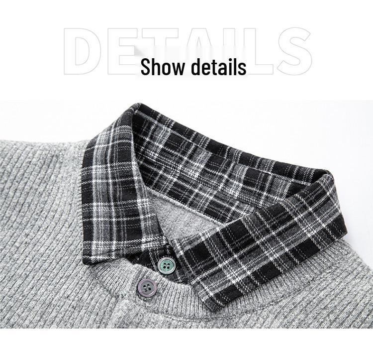 Men's Trendy Korean Style Plaid Knit Sweater with Shirt Collar - Warm, Loose Fit (Autumn/Winter)