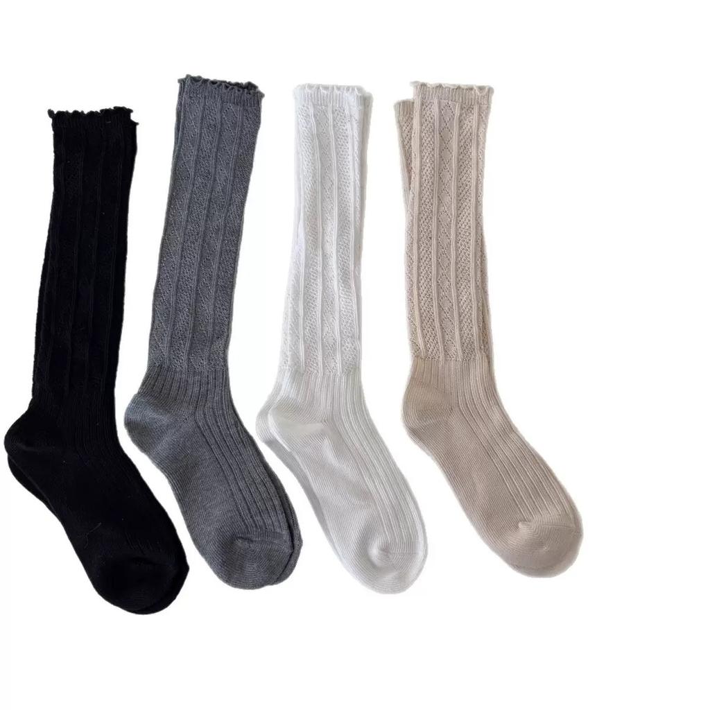 Beige Pile Socks, Spring And Autumn Cotton Socks, Ballet Style, White Fungus Trimmed Calf Socks, With Birkenstock Shoes In The Middle Tube