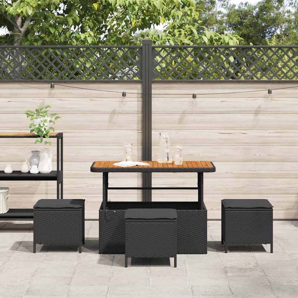 Garden Dining Set Black Poly Rattan