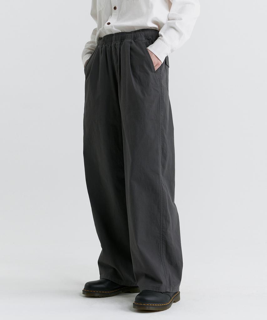 MAGOODGAN Farburn 4419 Linen-Like Wide Fit Dark Gray Elastic Waist Easy Pants