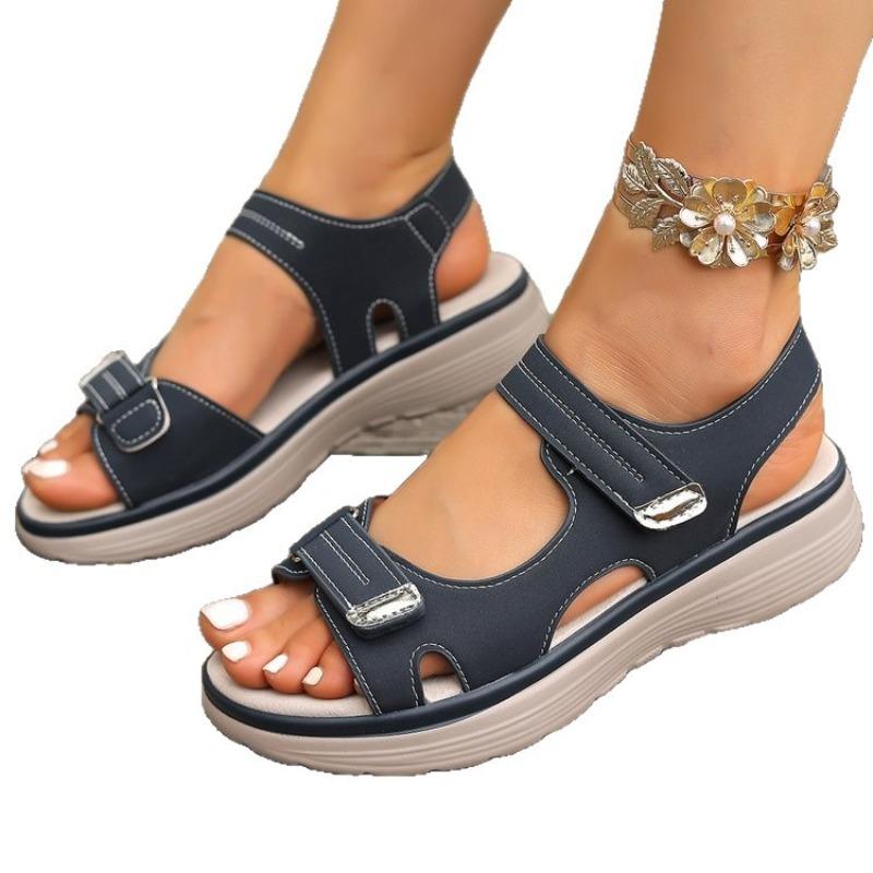 Women's Wedge Sport Sandals, Lightweight Hook-and-Loop Summer Slides, Plus Size Casual Footwear