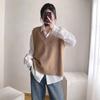 V-neck Sweater Vest Women Fall Winter Korean Solid Knitted Vests Casual Preppy Style Loose Trendy Sleeveless Sweater Vest