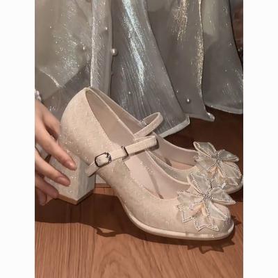 Mary Jane talons hauts tempérament talon épais style féerique avec jupe cheongsam Hexiu robe de mariée deux portés chaussures de mariage chaussures de demoiselle d'honneur