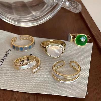 Anillos abiertos con goteo de aceite doble de color verde retro para mujer, anillo de dedo irregular de lujo ajustable, joyería de boda, regalos de moda